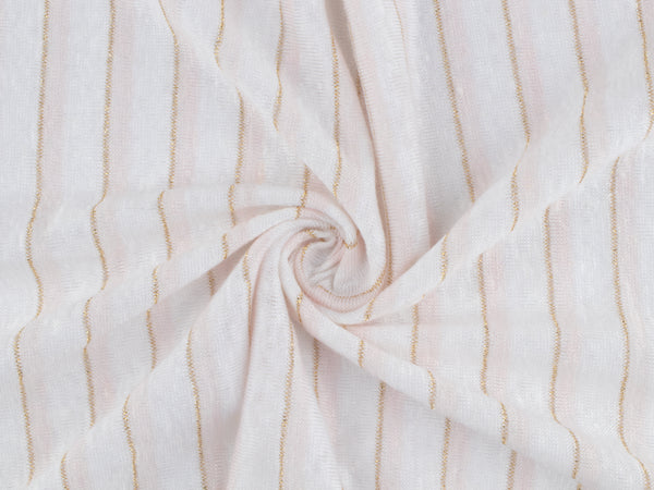 LIN32-PGX - Linen Jersey Spandex Pink/Gold Lurex Stripe